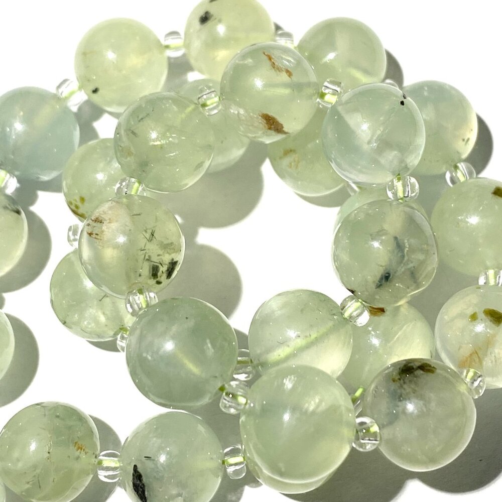 Natural Pale Green Prehnite Classic Beaded Necklace, Genuine Gemstone